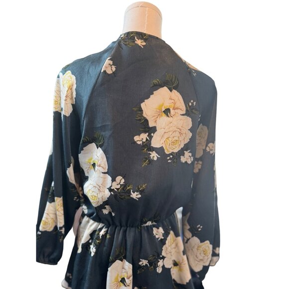 Exceptional Zara Floral Small Wrap DRESS Blue/Dark Gray Ivory Roses - Picture 9 of 16